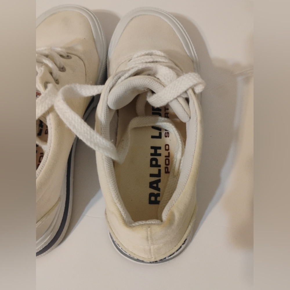 Polo Sport Ralph Lauren Canvas Shoes Size 7 1/2 Cream Spellout Deck Shoes - Picture 8 of 16